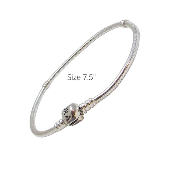 Pandora Snake Chain Charm Bracelet 2 Stations Sterling 7.5" 590702H - Picture 1 of 6